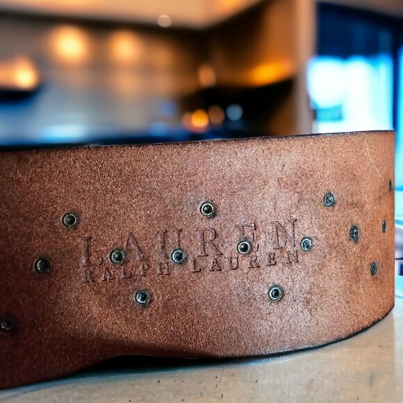 LAUREN RALPH LAUREN (M/L)  Leather Boho Buckle Belt w Studded and Tooled Floral - Picture 3 of 6